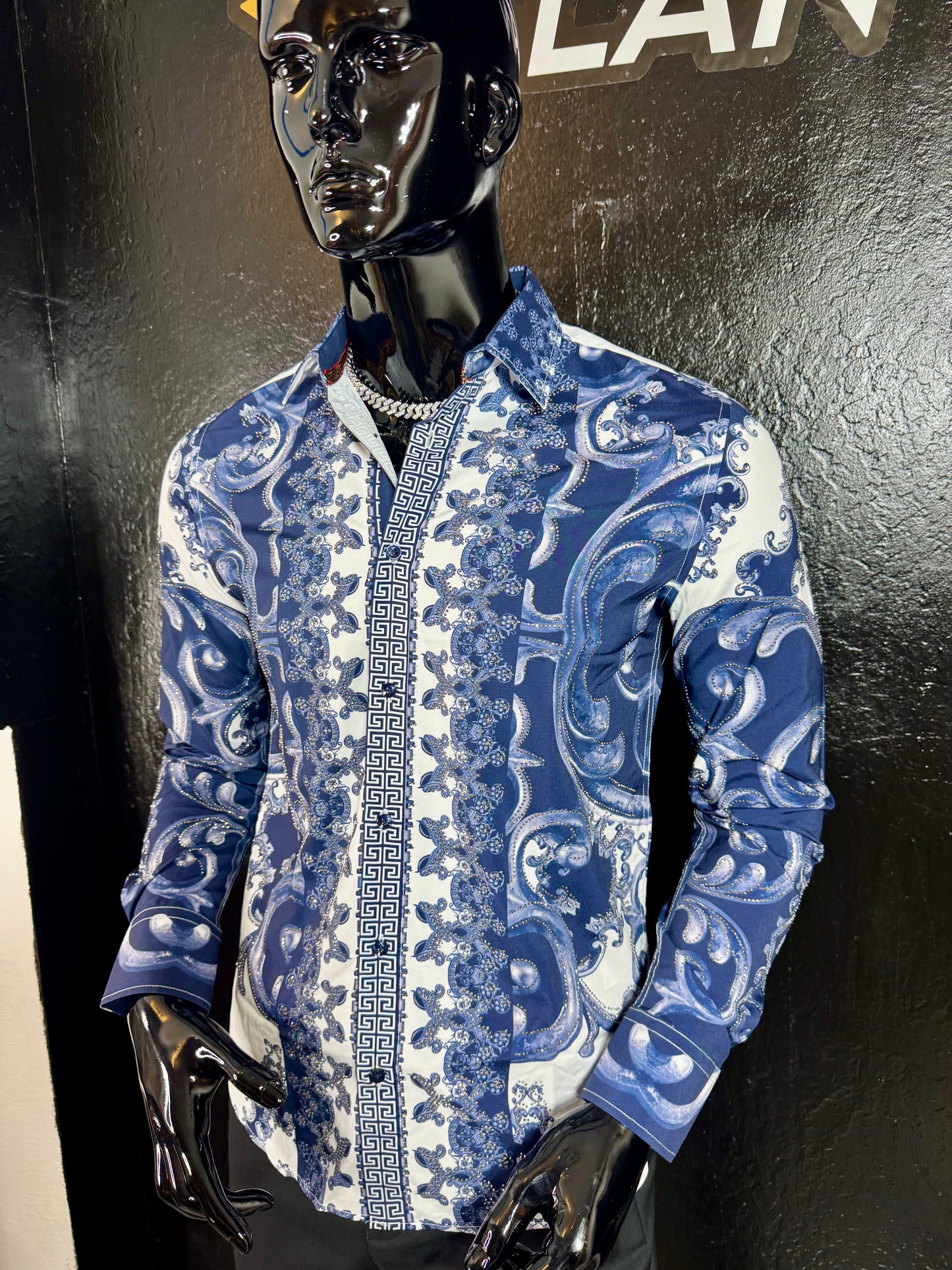 Galan Rhinestone Long Sleeve Dress Shirt