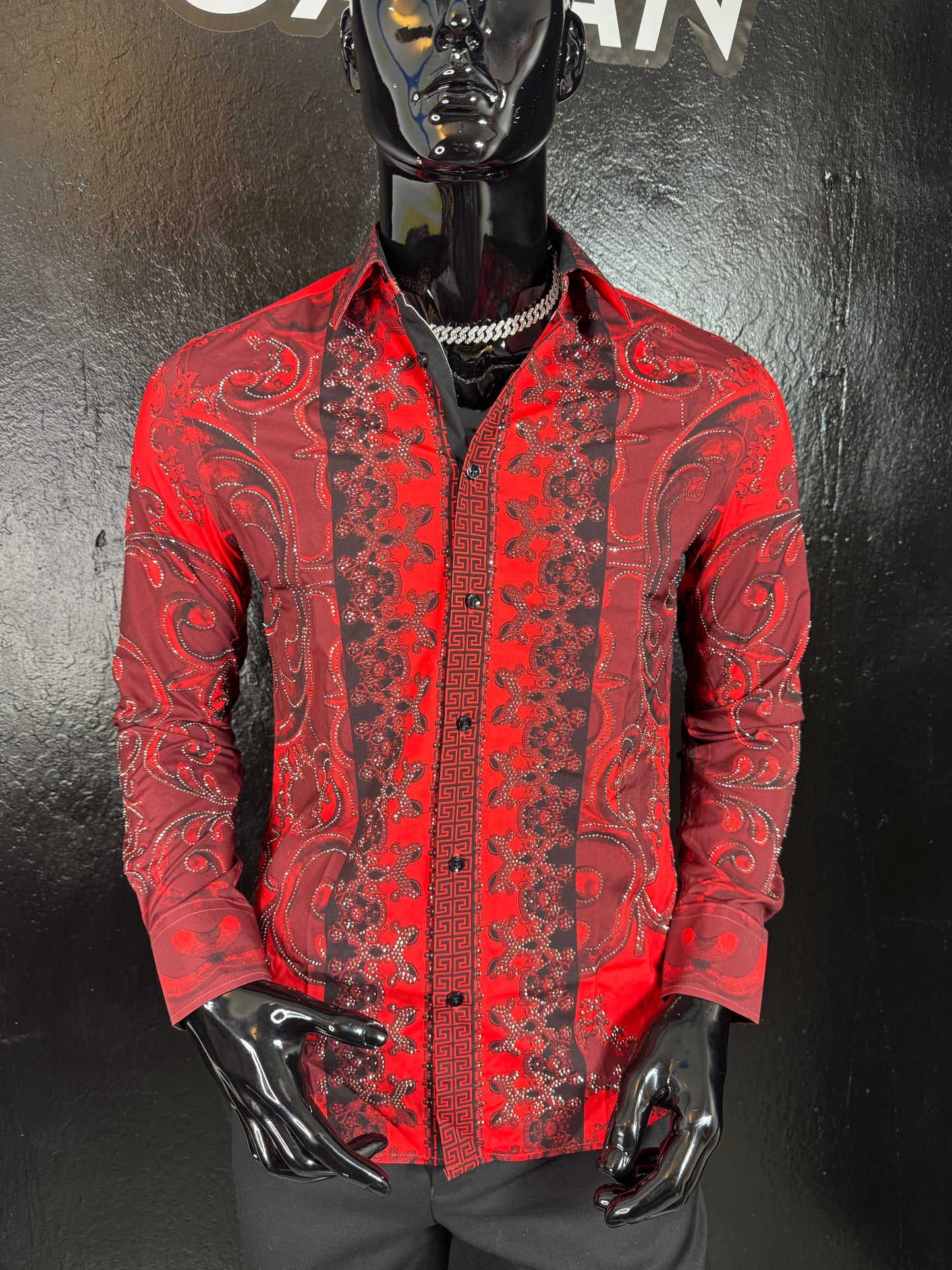 Galan Rhinestone Long Sleeve Dress Shirt