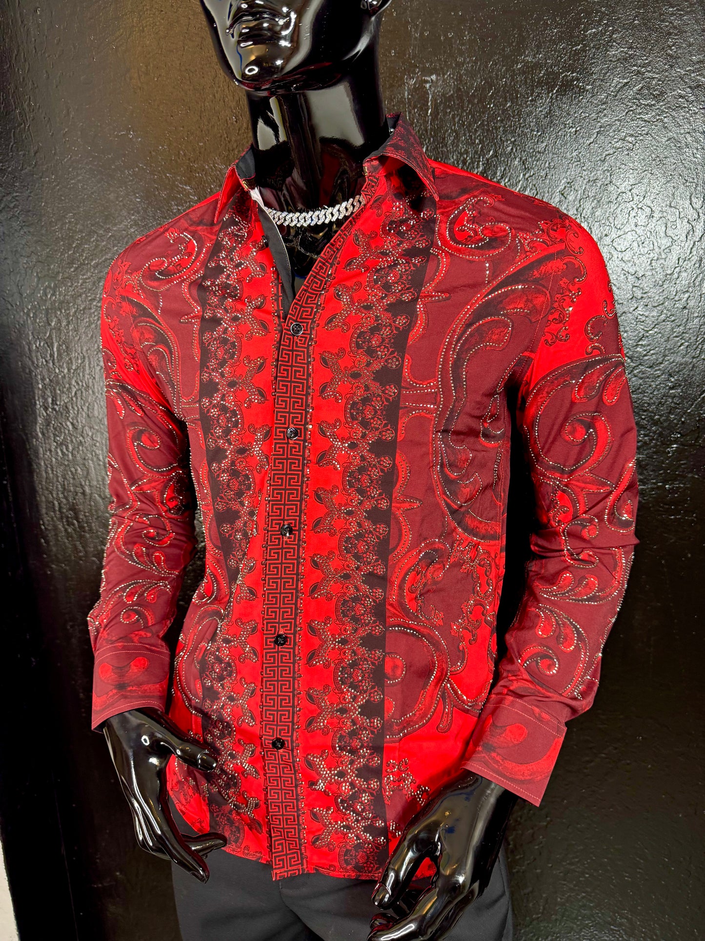 Galan Rhinestone Long Sleeve Dress Shirt