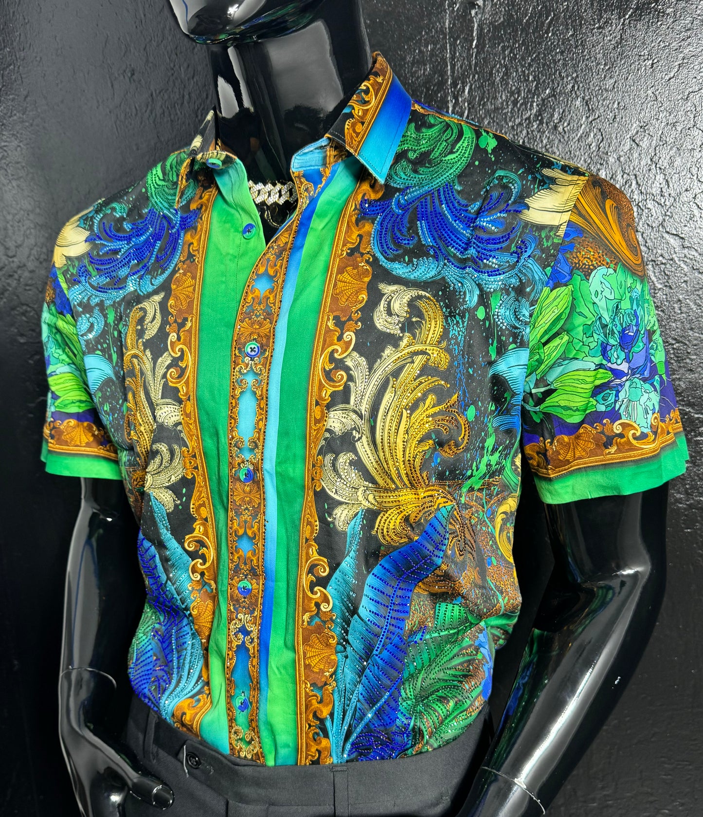 Galan Tiger Rhinestone Dress Shirt